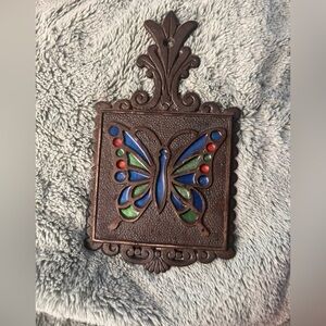Cast Iron Butterfly trivet with Stained-Glass Accents